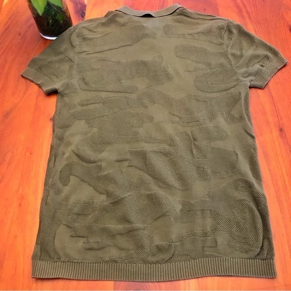 ZARA Men’s Olive Green Polo Short Sleeves Textured Knit T Shirt Size Medium. - Picture 3 of 9